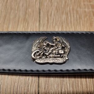 Black Leather Belt with Silver Motorcycle Emblem